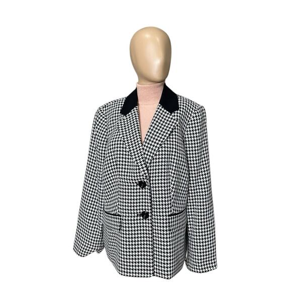 Kasper Size 14W 14 W Houndstooth Black White 2 Button Blazer Jacket Classic EUC - Picture 1 of 7
